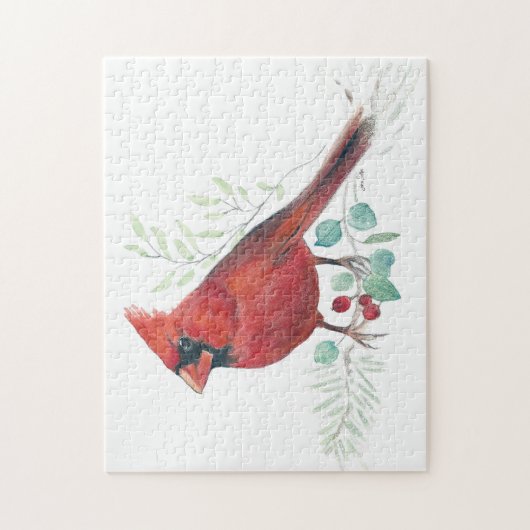 Rode kardinale vogelWaterverf Art Jigzaag Puzzle Legpuzzel (Verticaal)