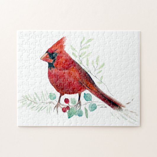 Rode kardinale vogelWaterverf Art Jigzaag Puzzle Legpuzzel