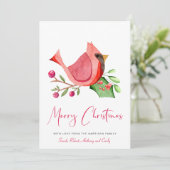 Rode kardinale Waterverf Foto Merry Kerstry Feestdagenkaart (Staand voorkant)