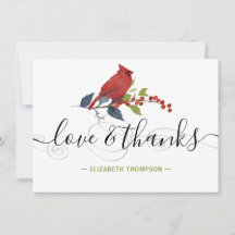 Rode kardinale Waterverf Monogram Love & Bedankt