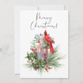 Rode kardinale Waterverf Winterkerst Feestdagenkaart (Voorkant)