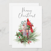 Rode kardinale Waterverf Winterkerst Feestdagenkaart (Voorkant / Achterkant)