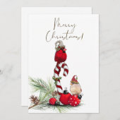 Rode kardinale Waterverf Winterkerst Feestdagenkaart (Voorkant / Achterkant)