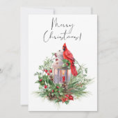 Rode kardinale Waterverf Winterkerst Feestdagenkaart (Voorkant)