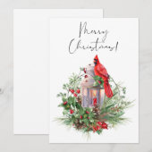 Rode kardinale Waterverf Winterkerst Feestdagenkaart (Voorkant / Achterkant)