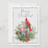 Rode kardinale Waterverf Winterkerst Feestdagenkaart (Voorkant)