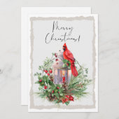 Rode kardinale Waterverf Winterkerst Feestdagenkaart (Voorkant / Achterkant)