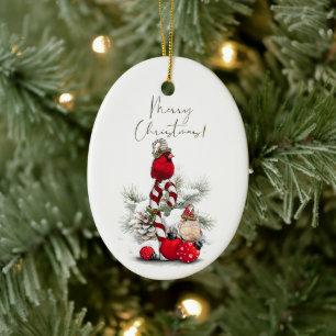 Rode kardinale Waterverf Winterkerst Keramisch Ornament