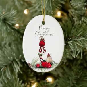 Rode kardinale Waterverf Winterkerst Keramisch Ornament