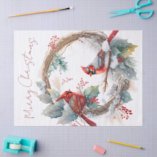 Rode kardinale Waterverf Winterkerst Tissuepapier (Craft)