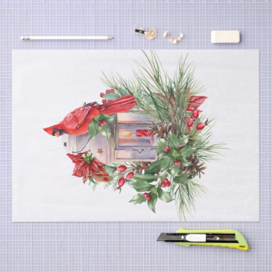 Rode kardinale Waterverf Winterkerst Tissuepapier (Craft)