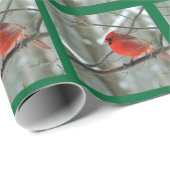 Rode kardinale winter (groene grens) — Verpakkings Cadeaupapier (Rol Hoek)