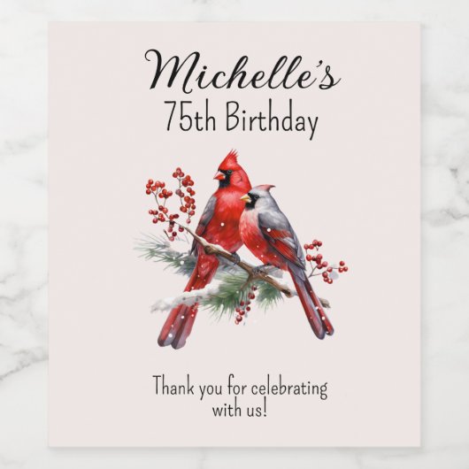 Rode Kardinalen 75ste verjaardag dank u Wijn Etiket (Enkel label)