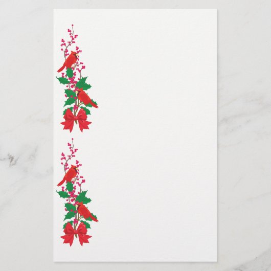 Rode kardinalen aan de Holly-kerstgrens Briefpapier (Voorkant)
