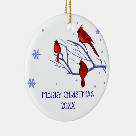 Rode kardinalen | Aangepast kerstjaar Keramisch Ornament (Rechts)