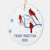 Rode kardinalen | Aangepast kerstjaar Keramisch Ornament (Links)