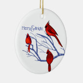 Rode kardinalen | Aangepast kerstjaar Keramisch Ornament (Rechts)