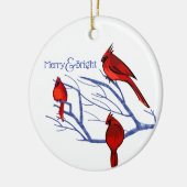 Rode kardinalen | Aangepast kerstjaar Keramisch Ornament (Links)