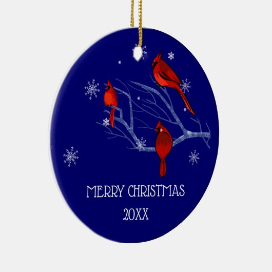 Rode kardinalen | Aangepast kerstjaar Keramisch Ornament (Rechts)