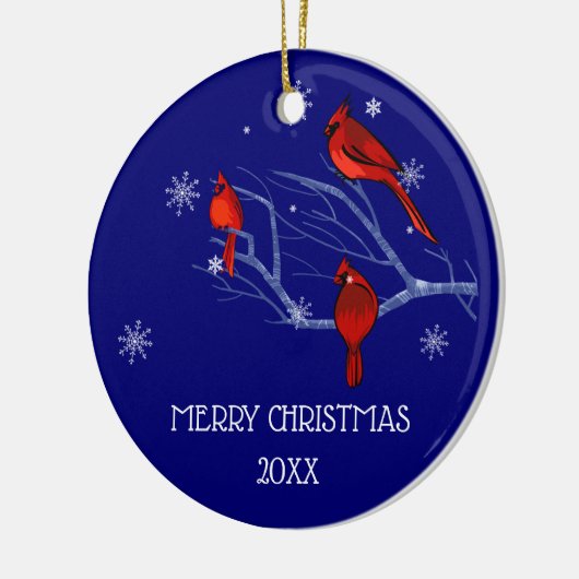 Rode kardinalen | Aangepast kerstjaar Keramisch Ornament (Links)