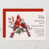 Rode Kardinalen Berries 30e verjaardag Kaart (Voorkant / Achterkant)