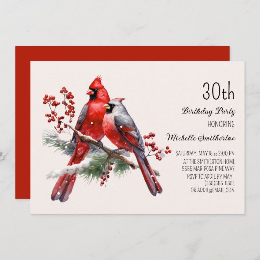 Rode Kardinalen Berries 30e verjaardag Kaart (Voorkant / Achterkant)