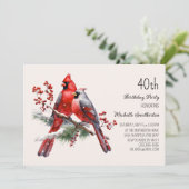 Rode Kardinalen Berries 40e verjaardag Kaart (Staand voorkant)