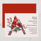 Rode Kardinalen Berries 40e verjaardag Kaart (Voorkant / Achterkant)