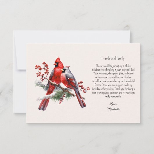 Rode Kardinalen Berries Verjaardag Bedankkaart (Voorkant)