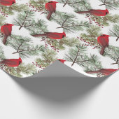  rode kardinalen Berry Pine Branches Kerstmis Cadeaupapier (Hoek)