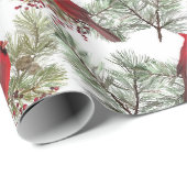  rode kardinalen Berry Pine Branches Kerstmis Cadeaupapier (Rol Hoek)
