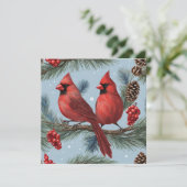 Rode Kardinalen, Bessen, Dennen Takken, Dennenappe Feestdagenkaart (Staand voorkant)