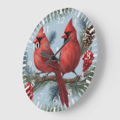 Rode kardinalen, bessen, dennentakken, dennenappel grote klok (Hoek)