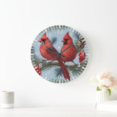 Rode kardinalen, bessen, dennentakken, dennenappel grote klok (Huis)