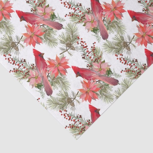 Rode kardinalen, bessen en Poinsettia Flowers Tissuepapier (Detail)