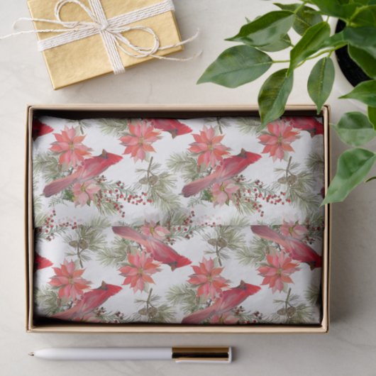 Rode kardinalen, bessen en Poinsettia Flowers Tissuepapier (Geschenk)