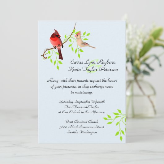  rode kardinalen bruiloft uitnodiging (Staand voorkant)