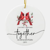 Rode kardinalen Eerste Kerstdag samen Namen Keramisch Ornament (Voorkant)