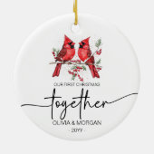 Rode kardinalen Eerste Kerstdag samen Namen Keramisch Ornament (Achterkant)
