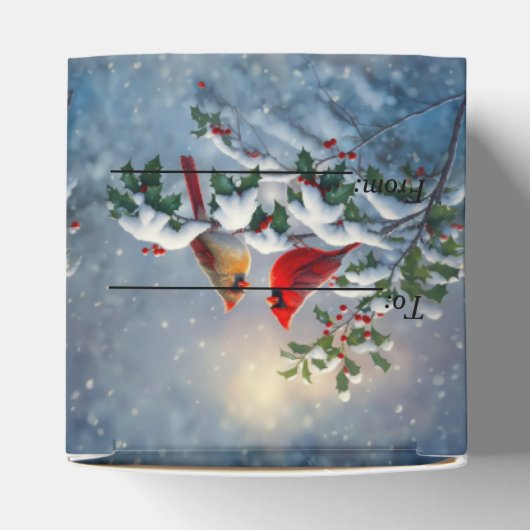 Rode kardinalen en Holly in de sneeuw Bedankdoosjes (Bovenkant)