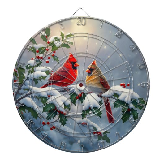Rode kardinalen en Holly in de sneeuw Dartbord (Voorkant)