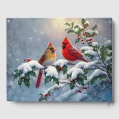 Rode kardinalen en Holly in de sneeuw Gastenboek (Achterkant)