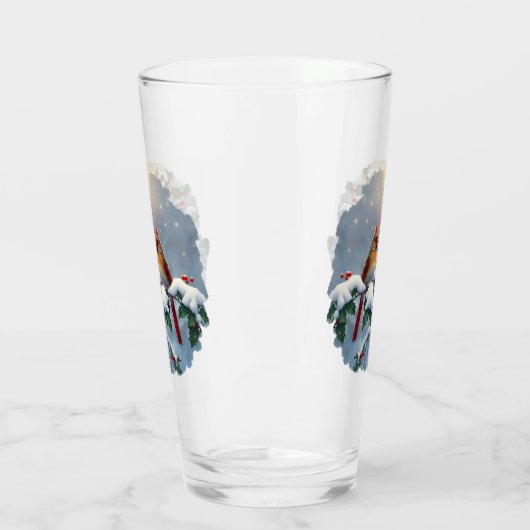 Rode kardinalen en Holly in de sneeuw Glas (Links)