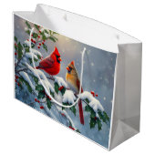 Rode kardinalen en Holly in de sneeuw Groot Cadeauzakje (Achterkant Gekanteld)