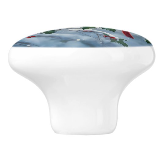 Rode kardinalen en Holly in de sneeuw Keramische Knop (Zijkant)