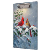 Rode kardinalen en Holly in de sneeuw Klembord (Links)