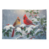 Rode kardinalen en Holly in de sneeuw Kussensloop (Achterkant-Links)