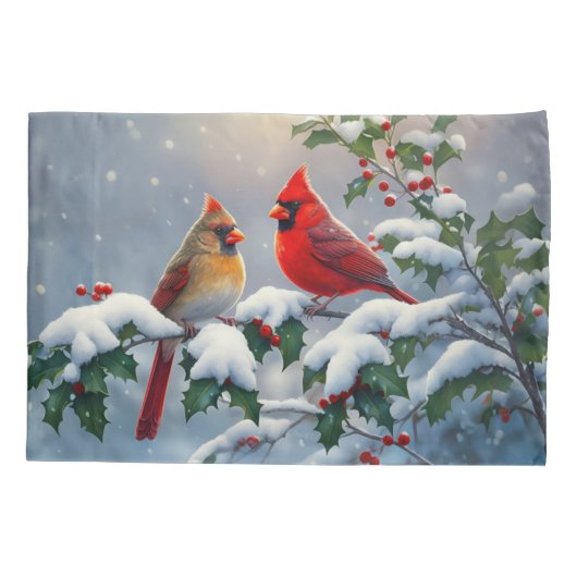 Rode kardinalen en Holly in de sneeuw Kussensloop (Achterkant-Links)