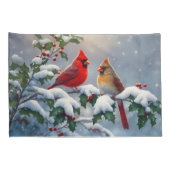 Rode kardinalen en Holly in de sneeuw Kussensloop (Achterkant-Rechts)