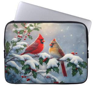 Rode kardinalen en Holly in de sneeuw Laptop Sleeve